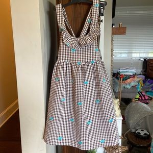 Kelly’s Kids Seersucker Brown and white Gingham Dress Girls 3-4T EUC